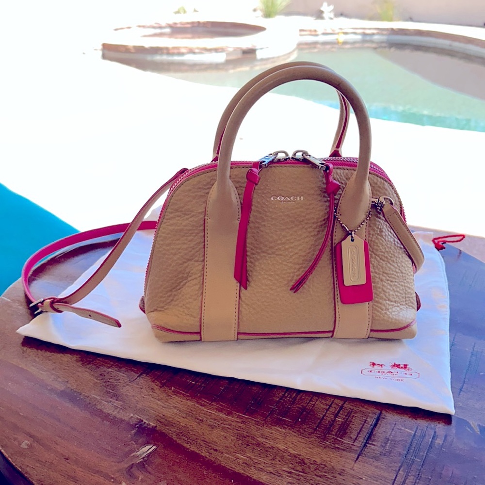 Coach Mini Bleeker Preston Satchel in tan with pink edge paint #A1493-30344